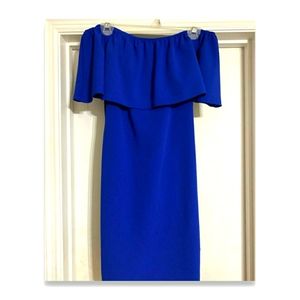 Off the shoulder royal blue body con dress